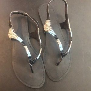 Beaded black silver and blue Sandals